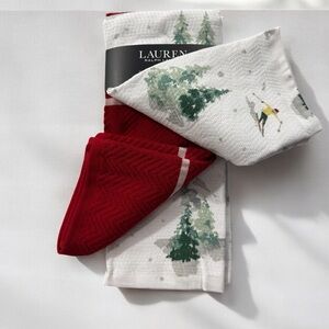 Ralph Lauren Kitchen Dish Towels Snowy House Christmas 17" x 28" 3 Pack